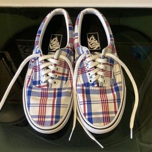 Red, white & blue picnic print vans, size 9. Only worn once.